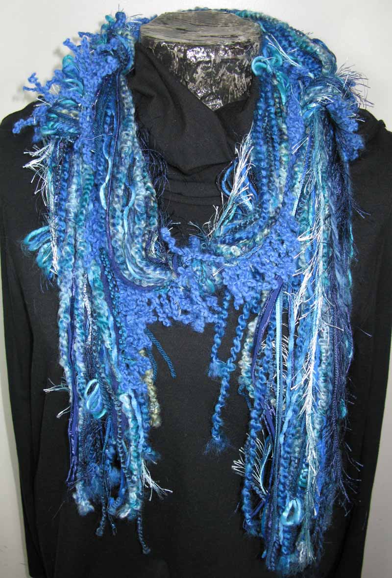 Knotted Fiber Scarf in Cool Water Blue